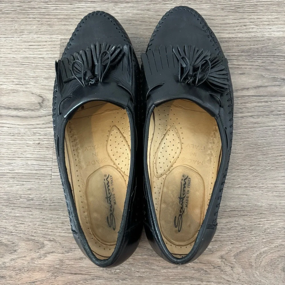 Men’s Santoni Vero Cuoio Italian Old Money Leather Slip On Loafers w/ Tassles
